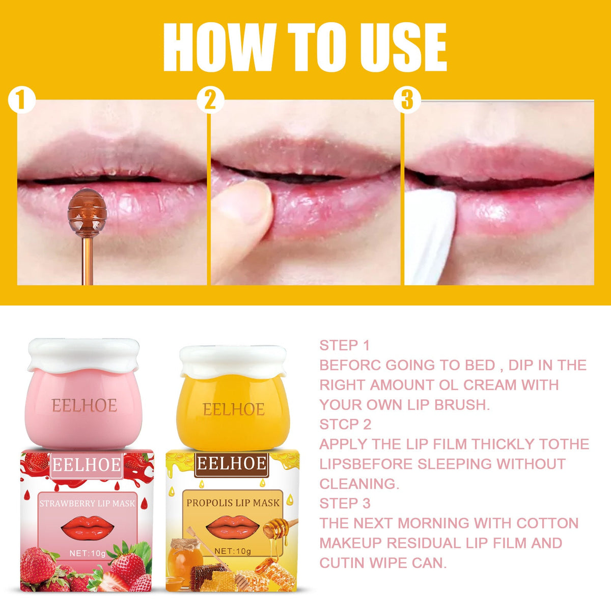 Strawberry Overnight Lip Mask With Brush for Soft Lips