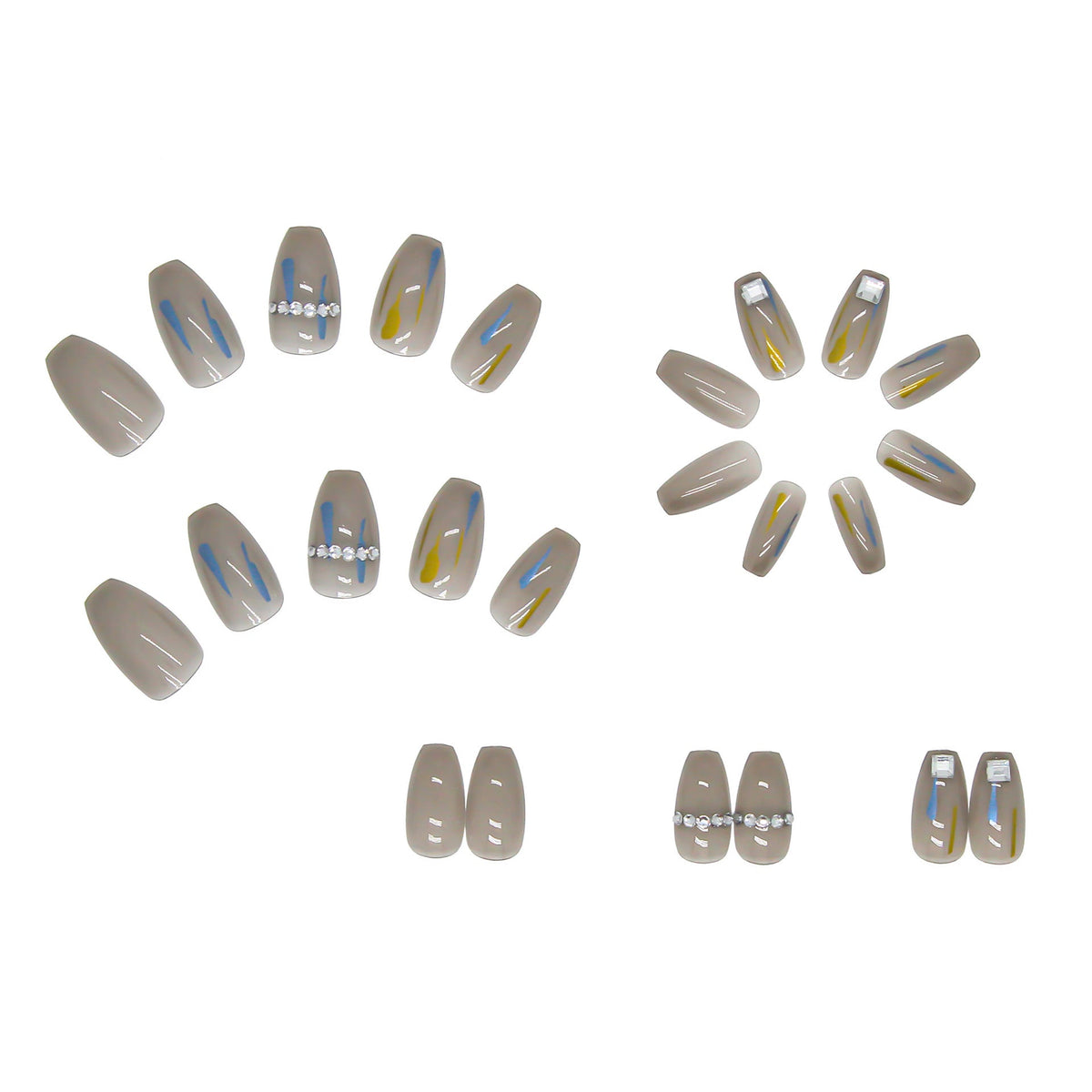 Transparent Gray Press-On Nails With Crystal Nail Art