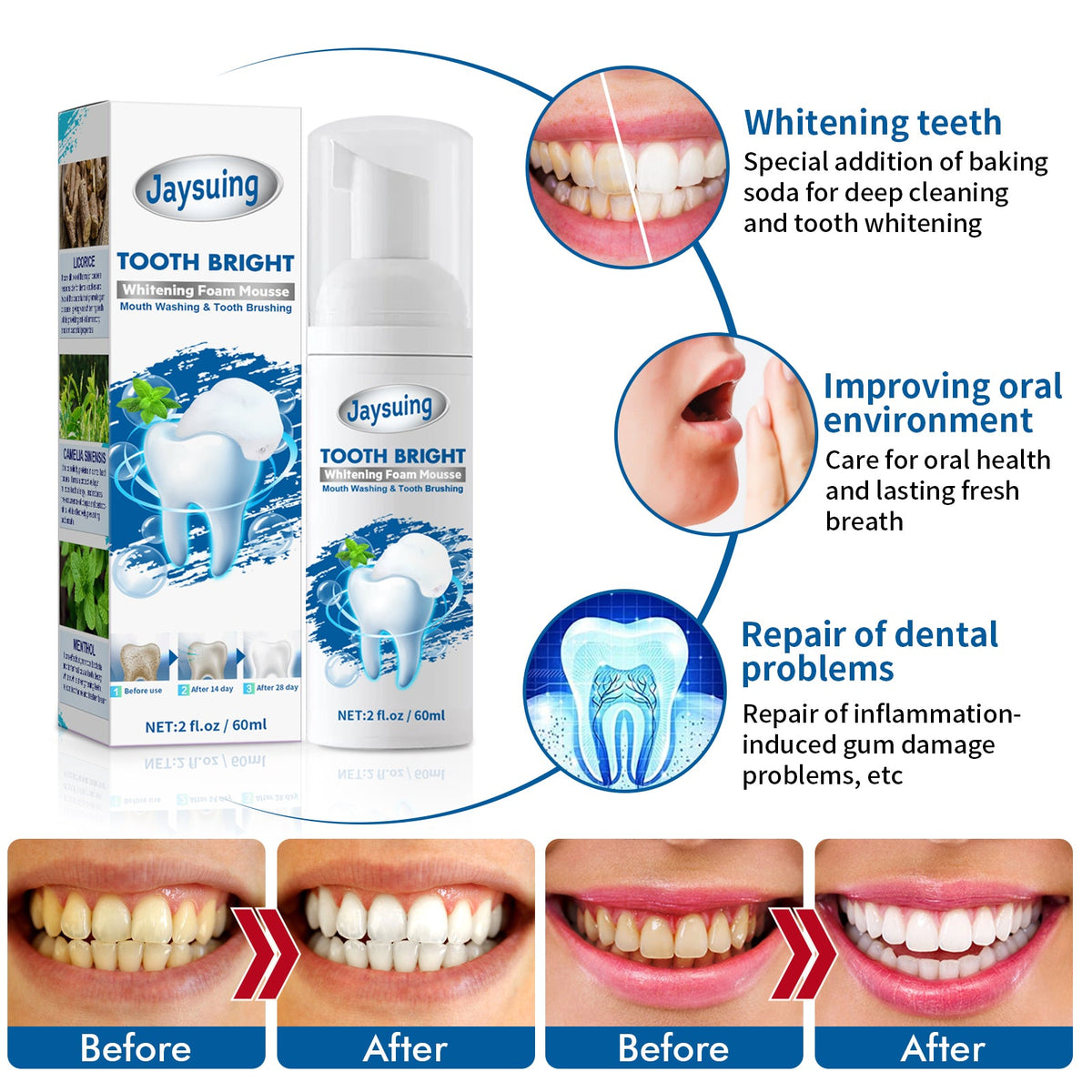 Whitening Mousse Toothpaste, Oral Cleaning Odor Tartar Teeth