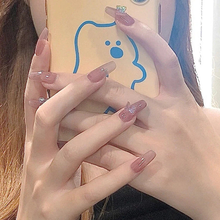 Butterfly Press-On Nails for Glossy Coffin Glamour