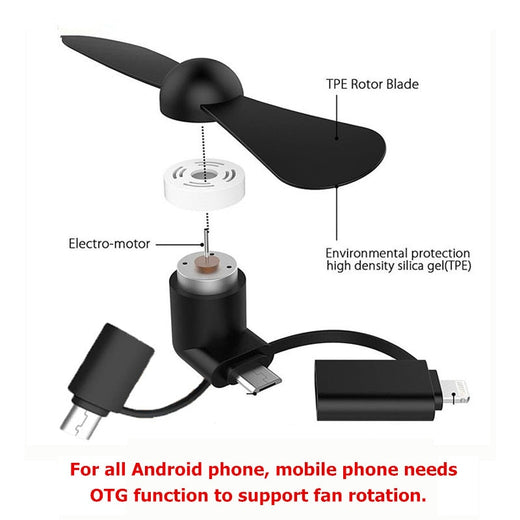 Mini Phone Cooling Fan — 3-in-1 Plug-In Cooler