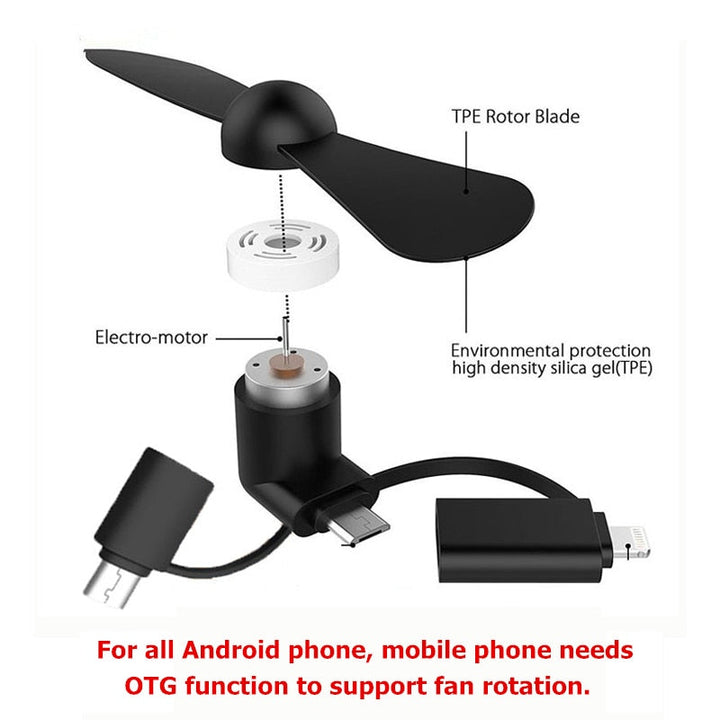Mini Phone Cooling Fan — 3-in-1 Plug-In Cooler