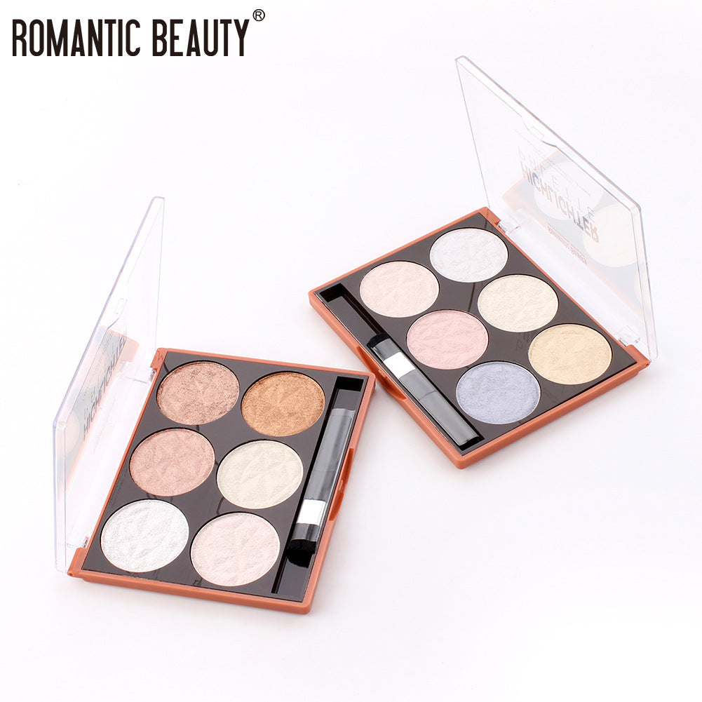 6-Color Pearl Highlighter Palette for Luminous Glow