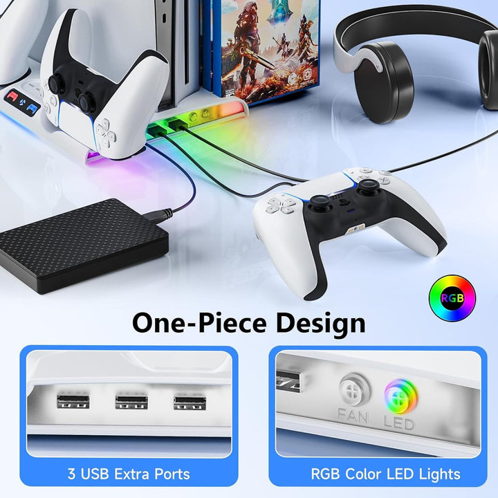 PS5 Slim Charging Dock with Cooling Fan & RGB Lighting