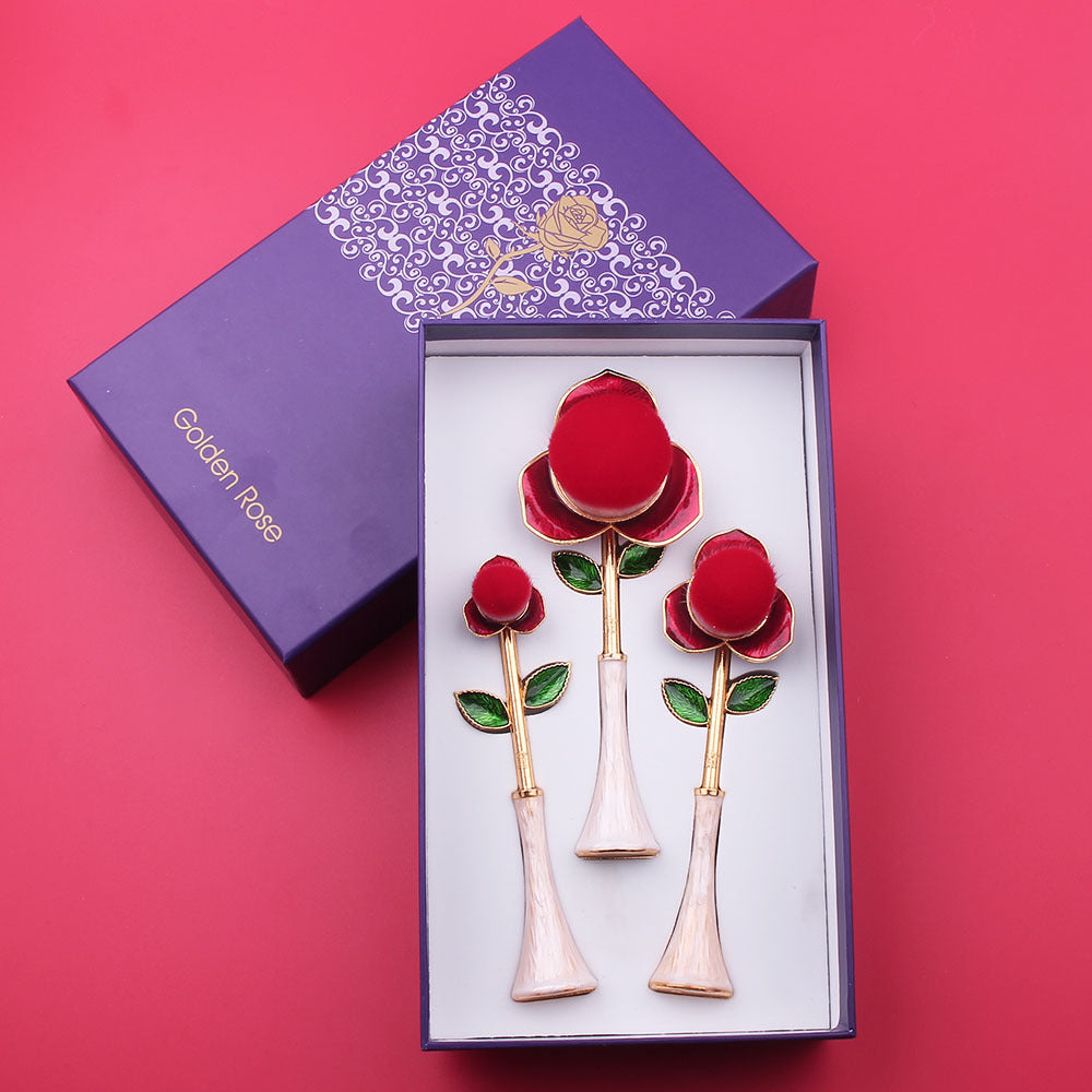 Rose Makeup Brush Set — 3 Enchanted Brushes for a Flawless
