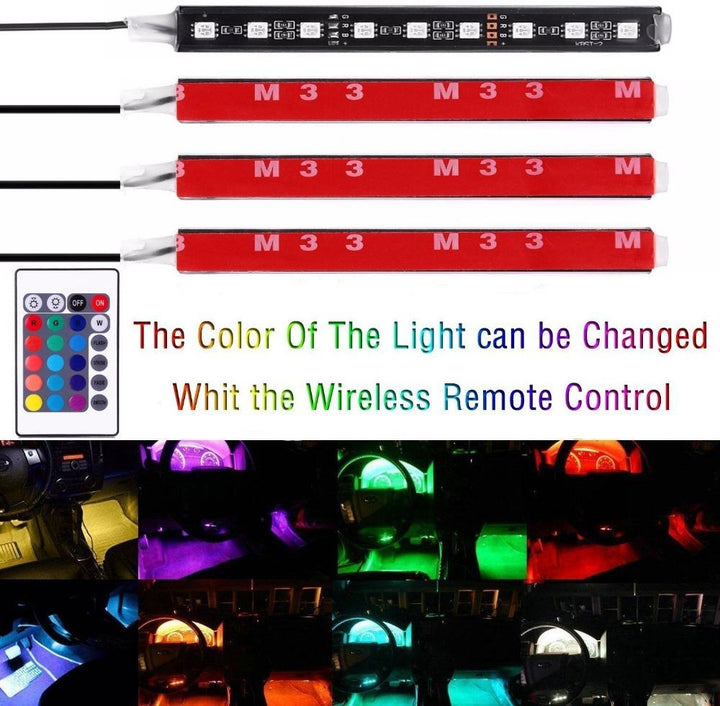 RGB LED Car Interior Lights – 7‑Color Kit with Wireless Remote