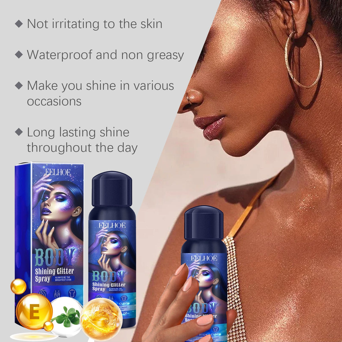 Glitter Spray Highlighter for Hair, Body & Clothing