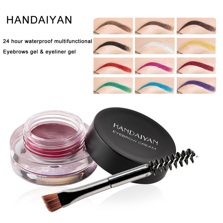 Waterproof Eyebrow Gel & Eyeliner Cream, 12 Colors
