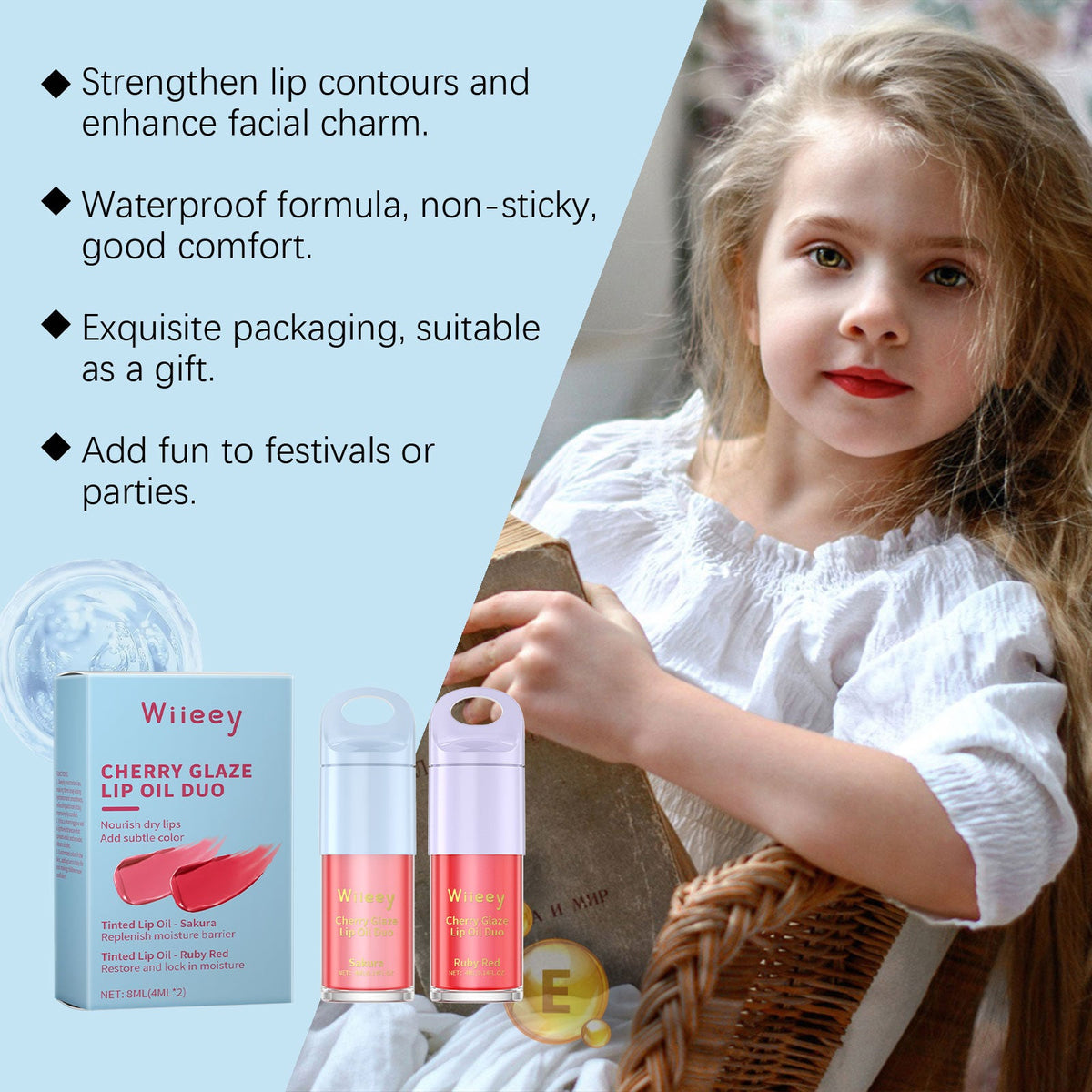 Children's Tinted Lip Oil Duo for Soft Glossy Color