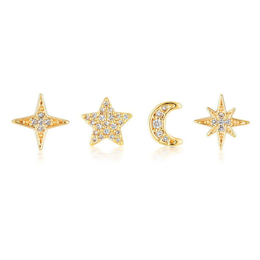 Celestial Earring Stud Set — 4-Piece S925 Silver & CZ Ear