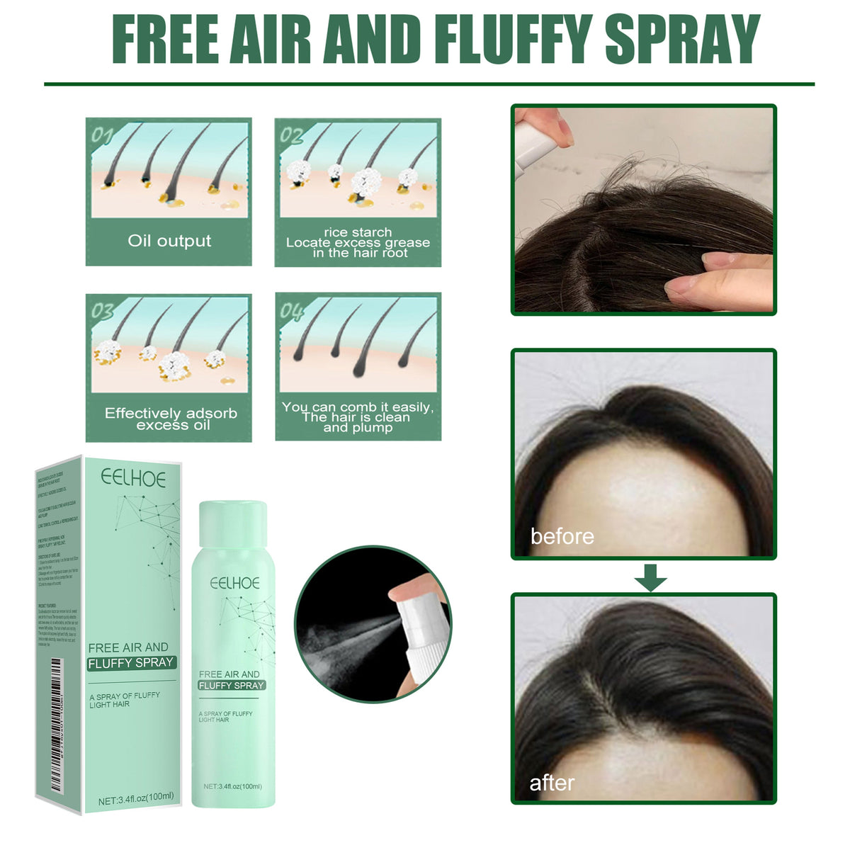 No-Wash Dry Hair Spray for Oily Roots & Fluffy Volume
