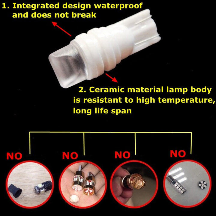 T10 Ceramic LED Bulbs (10‑Pack) — Waterproof