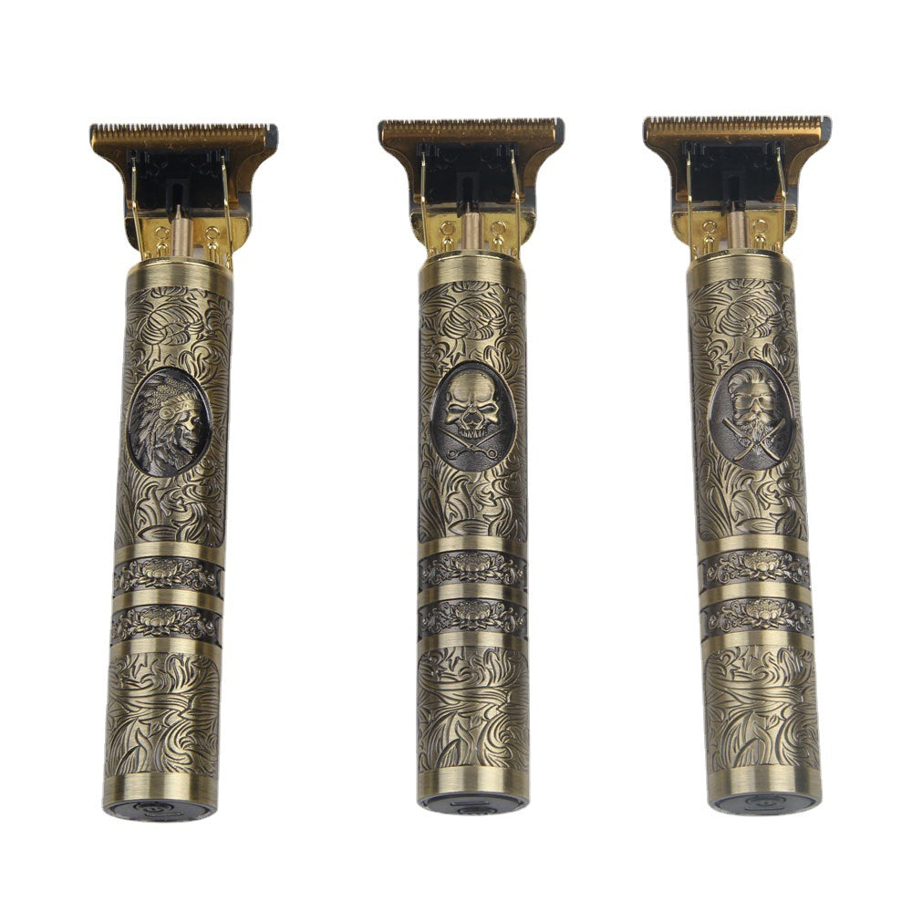 Electric Hair Clipper — Carved Brass & Cordless Rechargeable