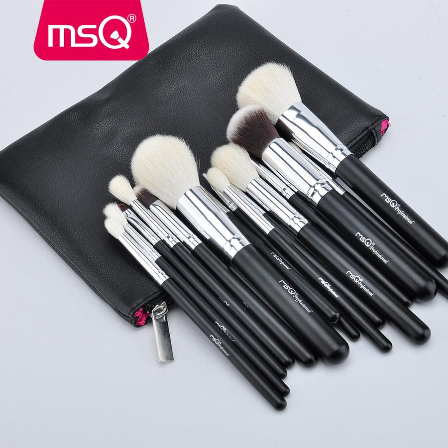 15-Piece Professional Makeup Brush Set with Leather Case
