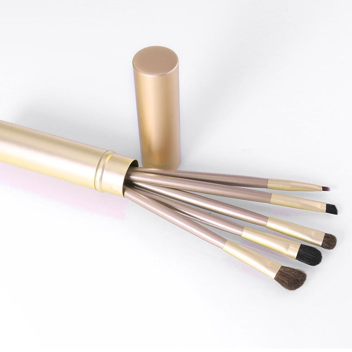 Eye Makeup Brush Set — 5 Precision Brushes in Luxe Gold Tube