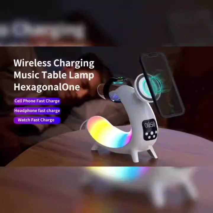 Wireless Charging Station — 6‑in‑1 with RGB Lamp & Clock