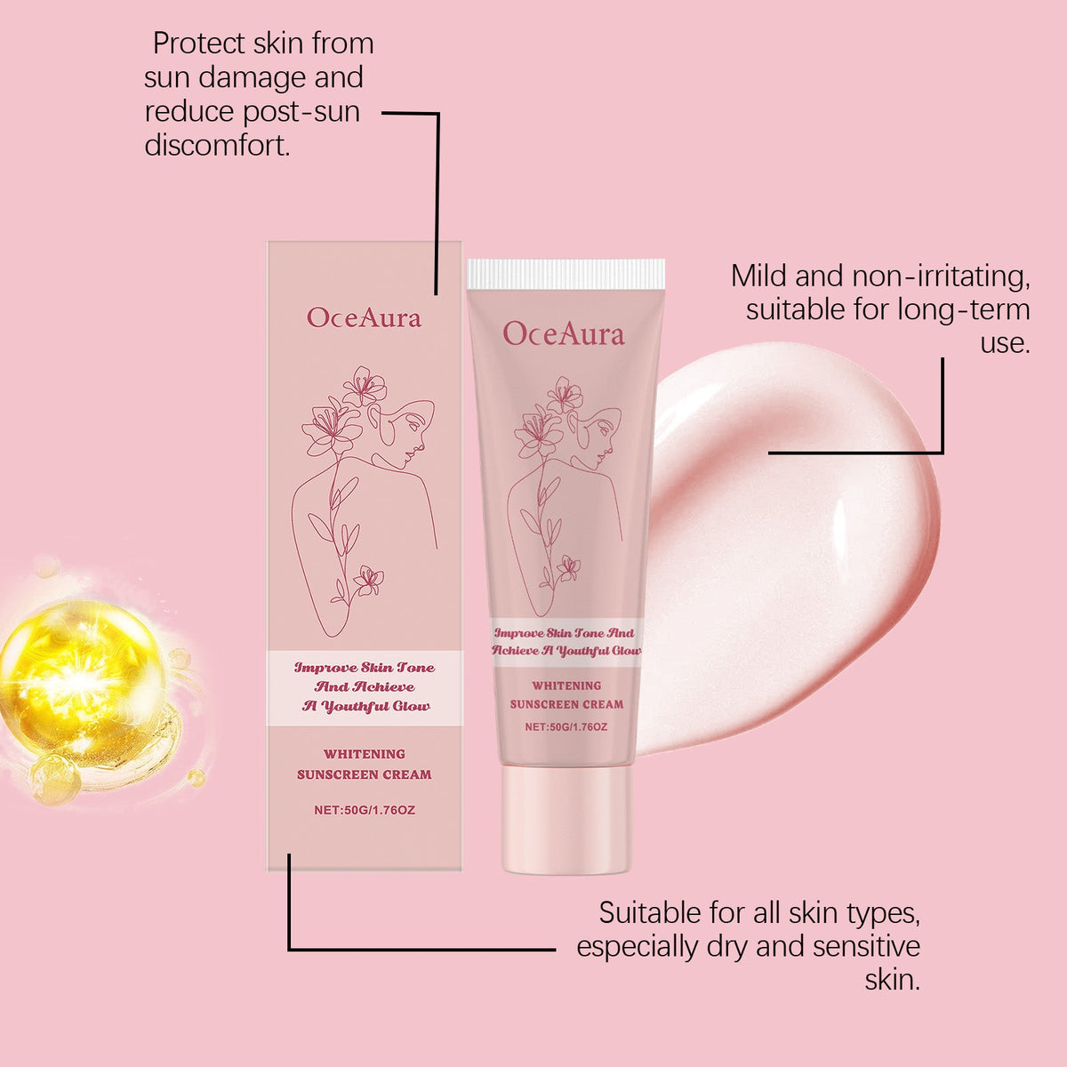 OceAura Sunscreen Cream With Titanium Dioxide & Glow