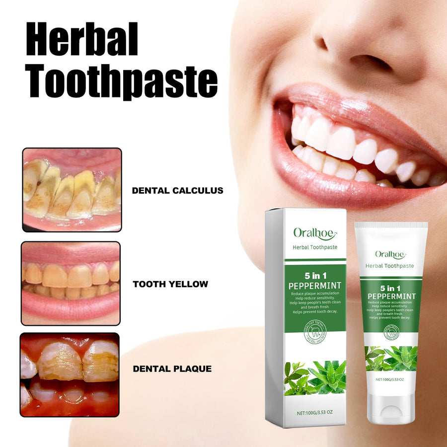 Herbal Whitening Toothpaste – 5-in-1 Peppermint Formula