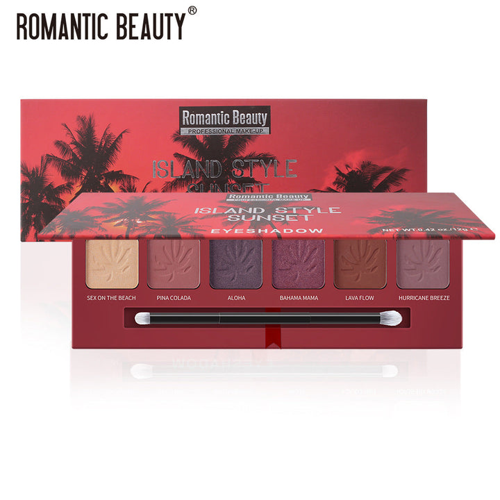 Sunset Eyeshadow Palette, 6 Colors With Dual-Ended Brush