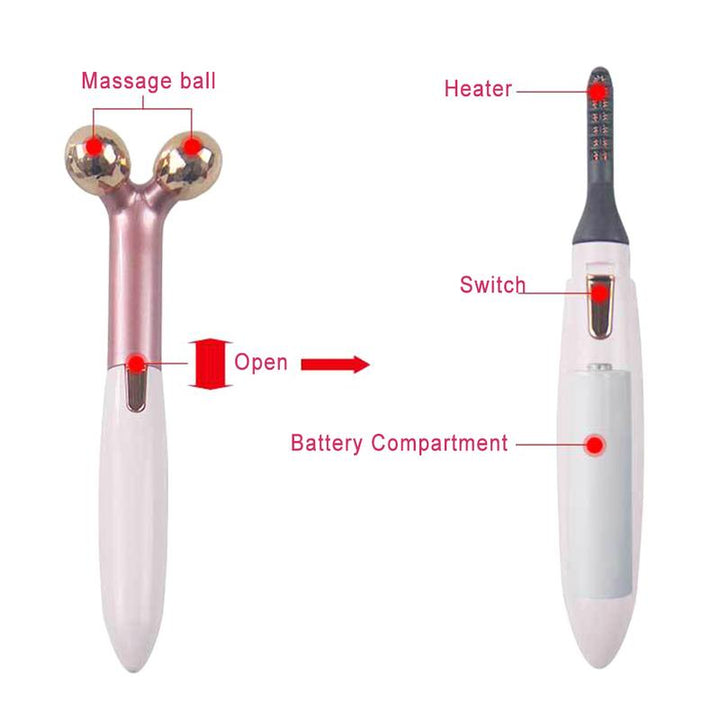 Heated Eyelash Curler & Facial Massage Roller 2-in-1