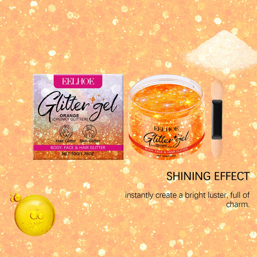 Orange Glitter Gel for Face, Body & Hair Party Shine