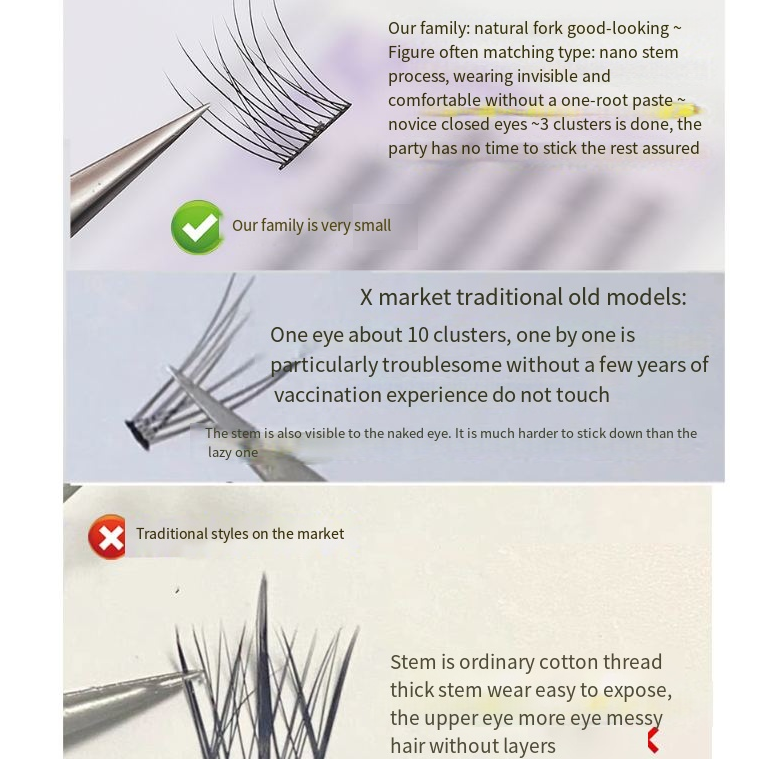 False Eyelashes Fishtail Clusters for Natural Wispy Lift
