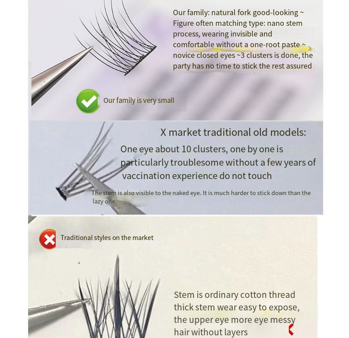 False Eyelashes Fishtail Clusters for Natural Wispy Lift