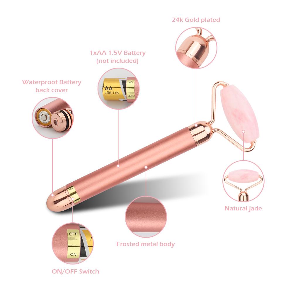 Vibrating Jade & Rose Quartz Roller — Pro Anti-Aging Facial