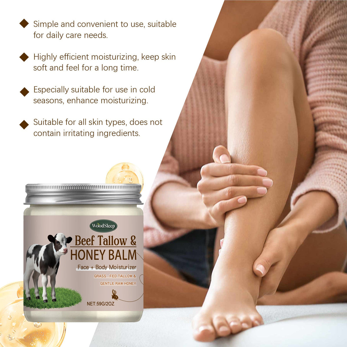 Face & Body Moisturizer with Honey for Dry, Soft Skin