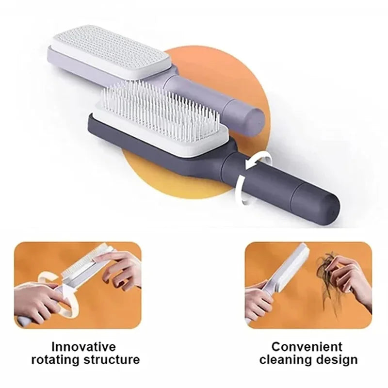 Self-Cleaning Rotating Hairbrush – Anti-Static Scalp Massage