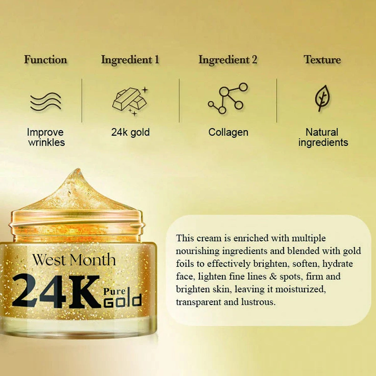 24K Gold Collagen Face Cream for Fine Lines & Firmness