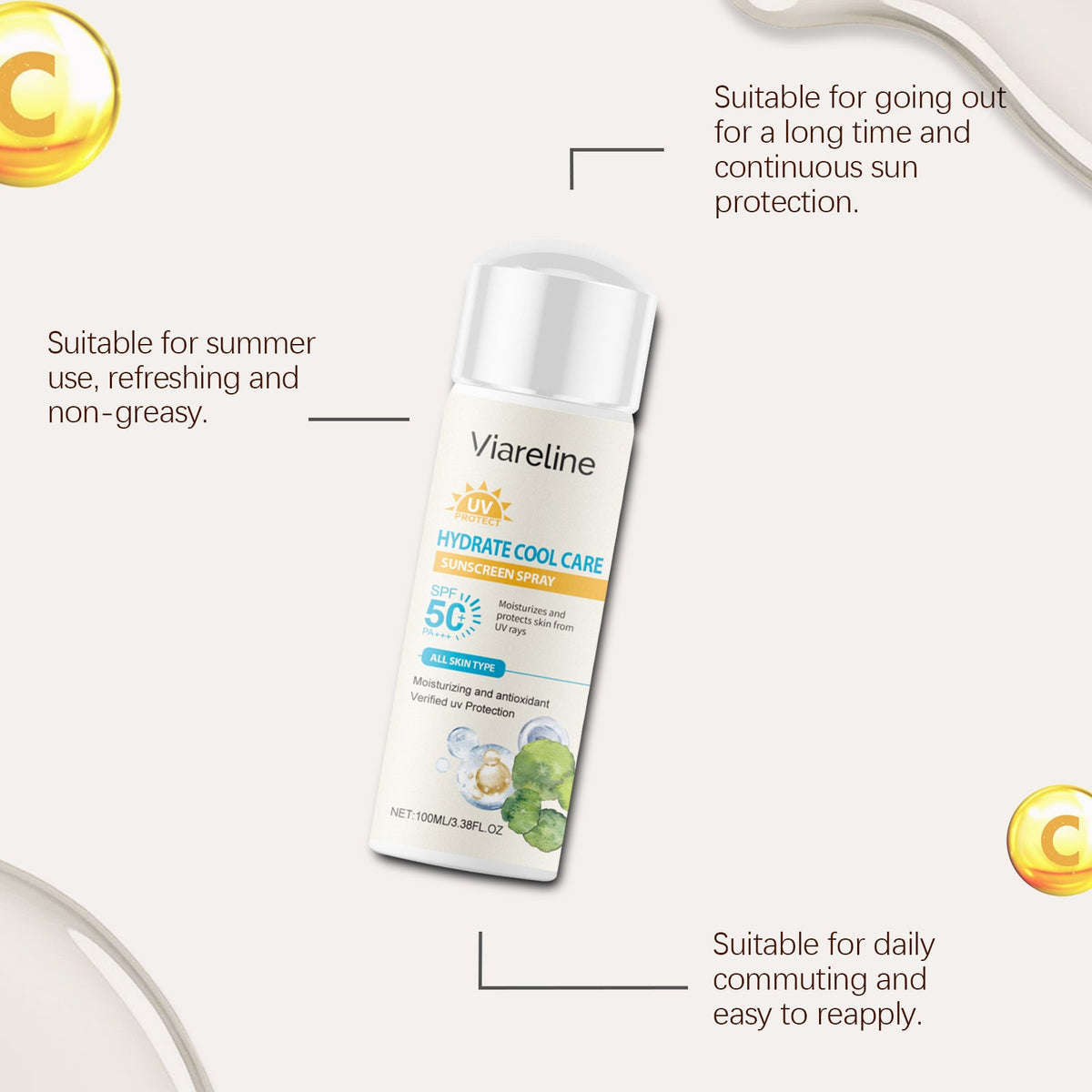Viareline SPF 50 Spray Sunscreen for Face and Body