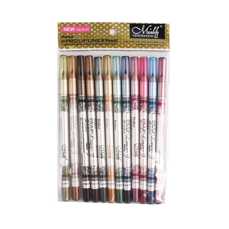 12-Color Waterproof Eye & Lip Liner Pencil Makeup Set