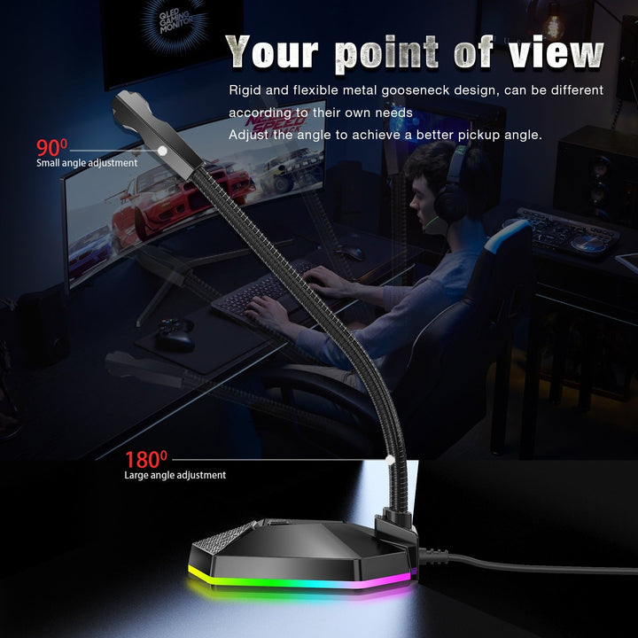 RGB USB Microphone for PC Gaming – No Drivers, Flexible