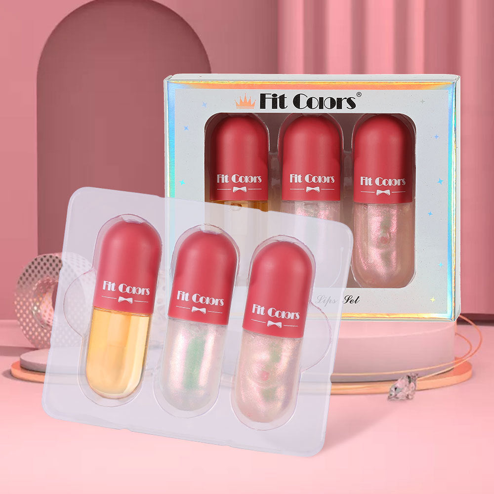 Three-Shade Lip Gloss Set With Shimmer & Moisturizing Color