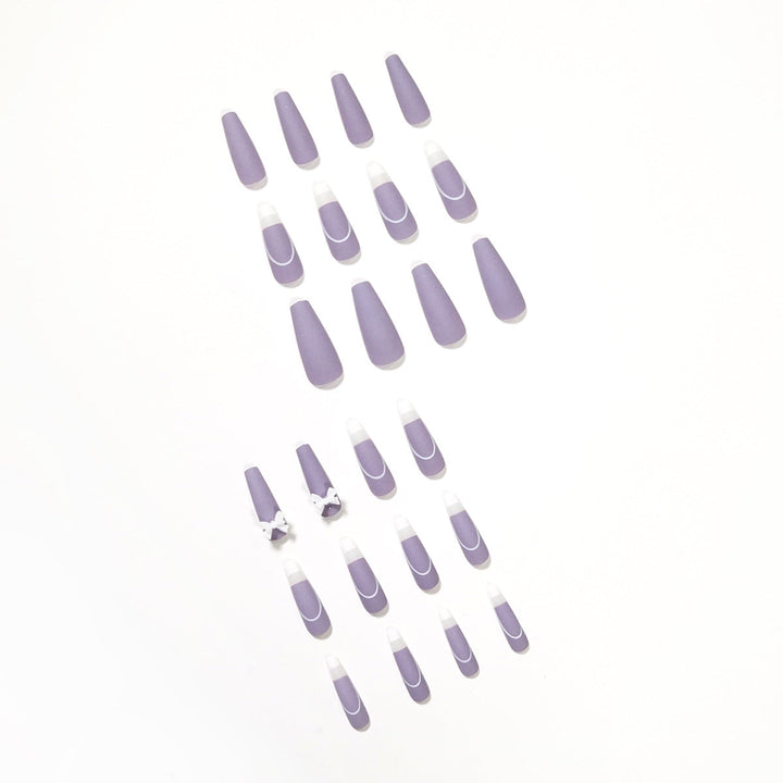 Lavender French Tip Press-On Nails With Bow Accents