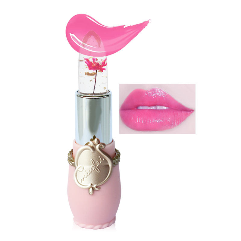 Flower Jelly Lipstick for Glossy Pink-Tinted Lips and Makeup