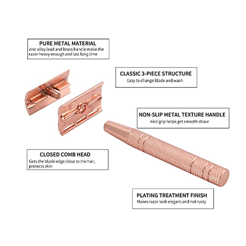 Rose Gold Double‑Sided Safety Razor — Vintage‑Style Smooth