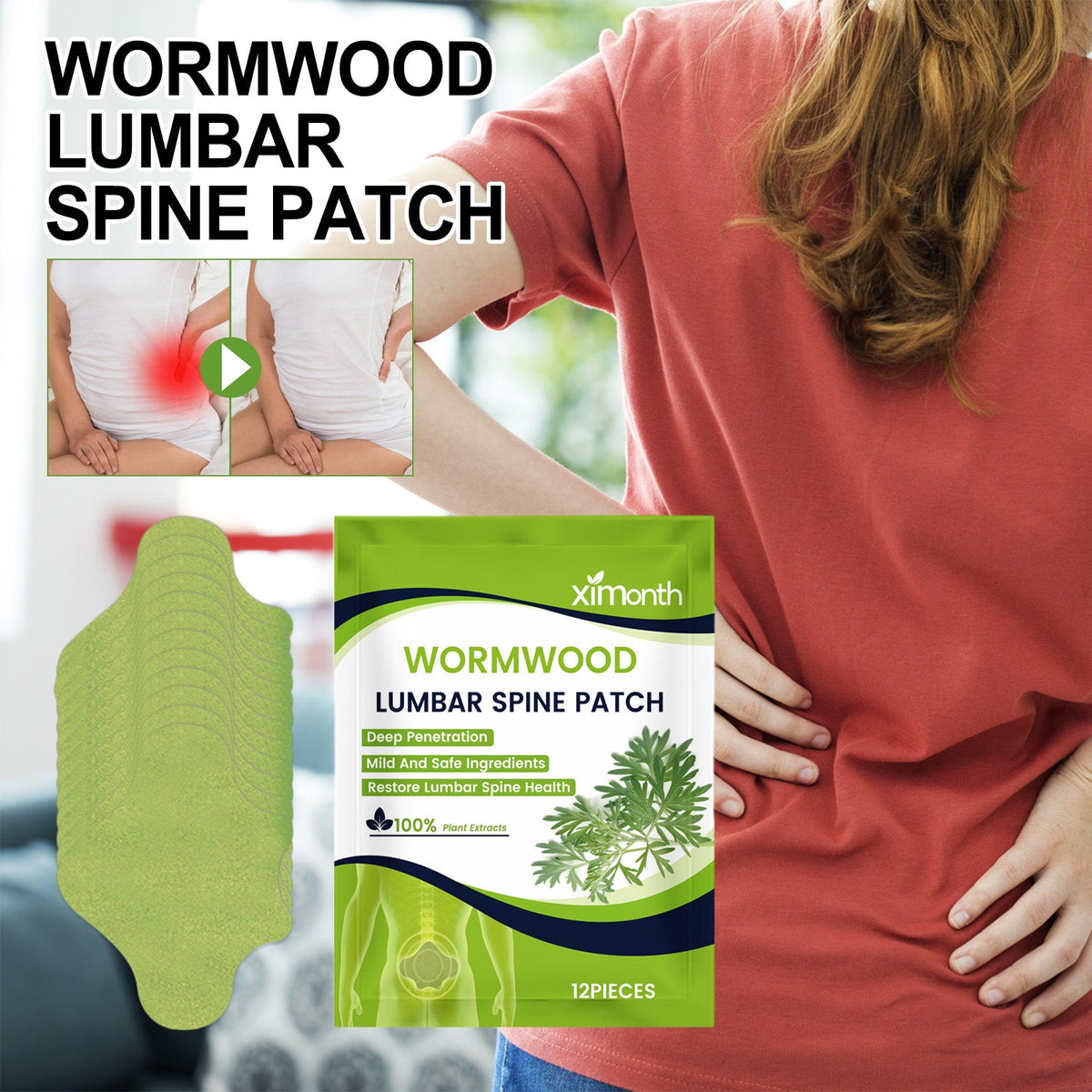 Wormwood Pain Patches – 12ct Plant‑Based Relief for Back