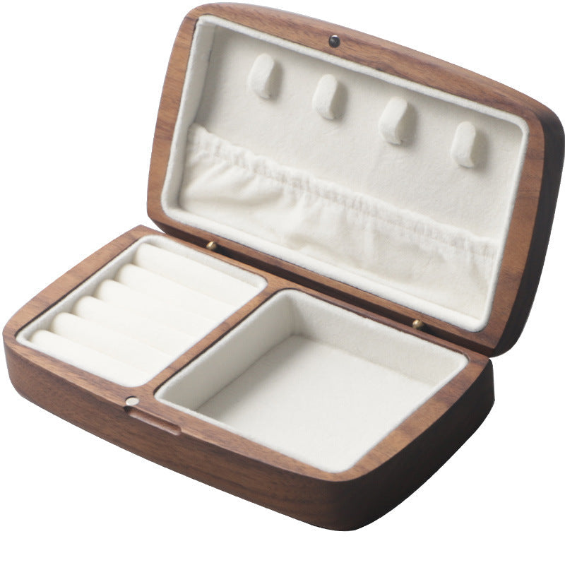 Walnut Wood Jewelry Box — Tangle‑Free Necklace & Ring Storage