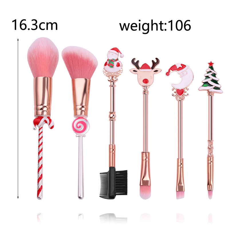 Christmas Makeup Brushes Set — Soft Synthetic Hair, Holiday