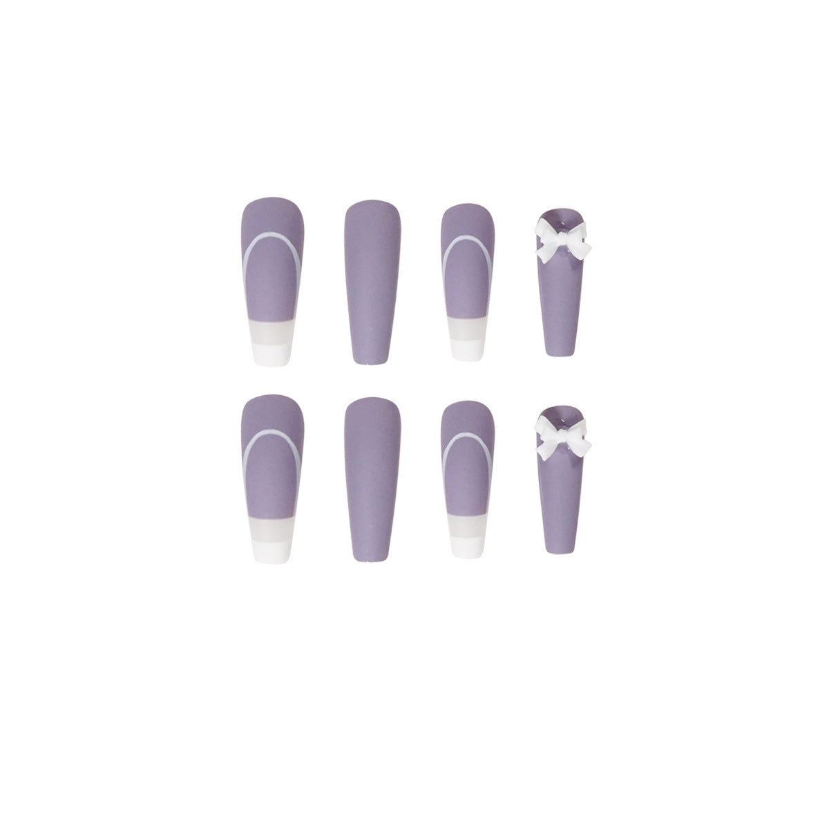 Lavender French Tip Press-On Nails With Bow Accents
