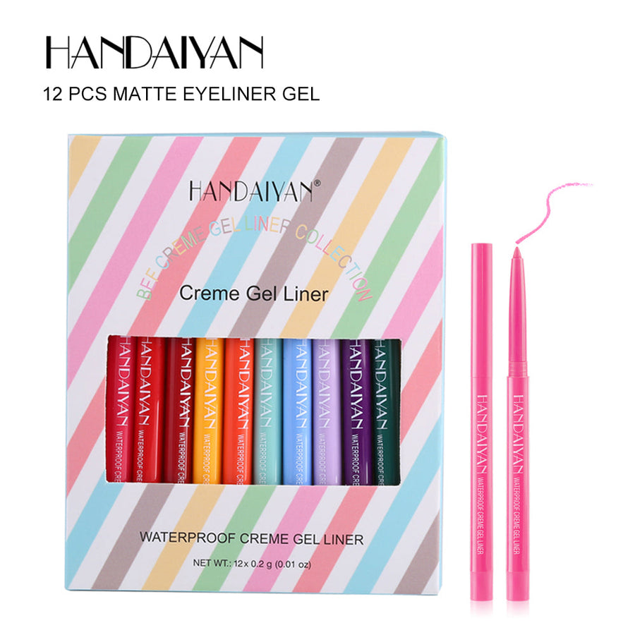 12 Color Gel Eyeliner Pens – Waterproof Quick-Dry