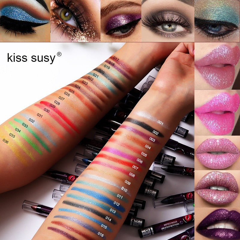 Eye and Lip Pencil Set: 36 Glitter Shades, 2-in-1