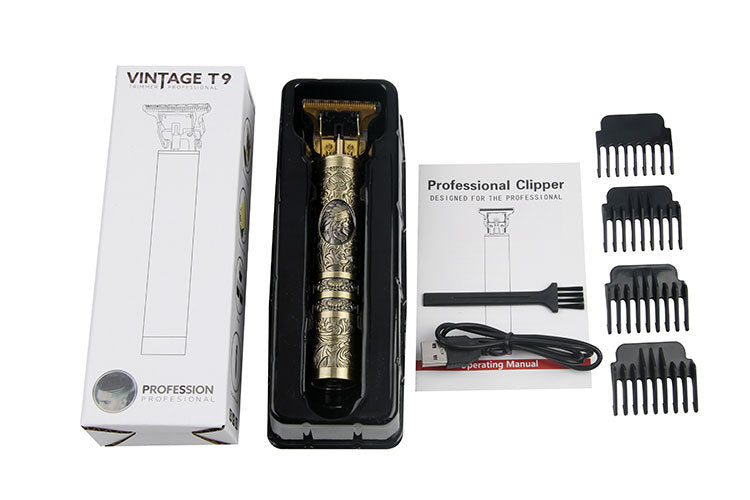 Electric Hair Clipper — Carved Brass & Cordless Rechargeable