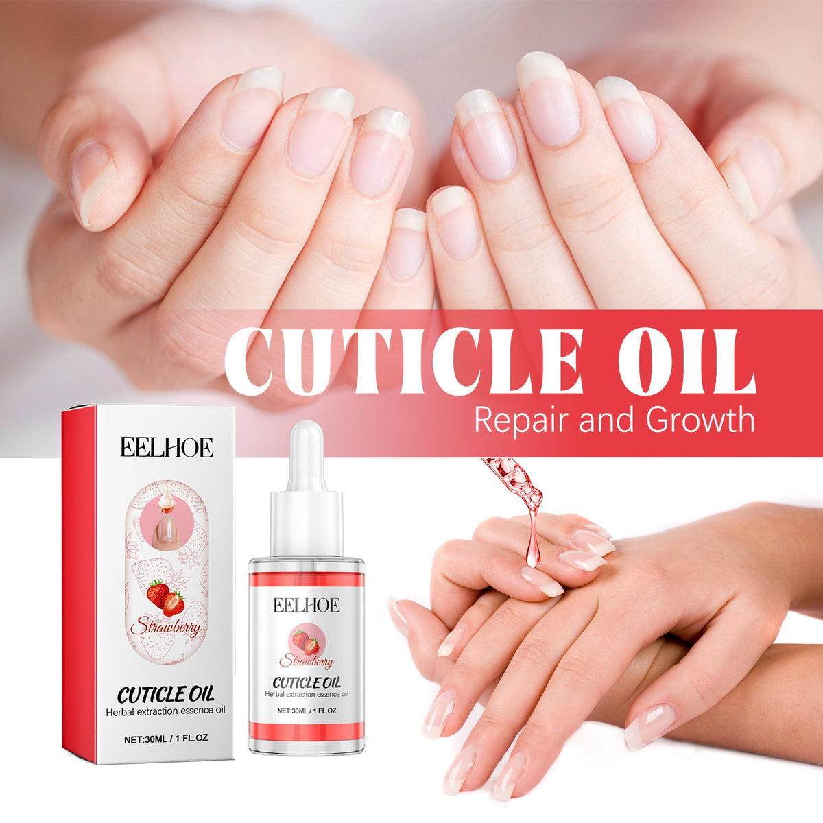 Strawberry Cuticle Oil for Cracking, Brittle Nails