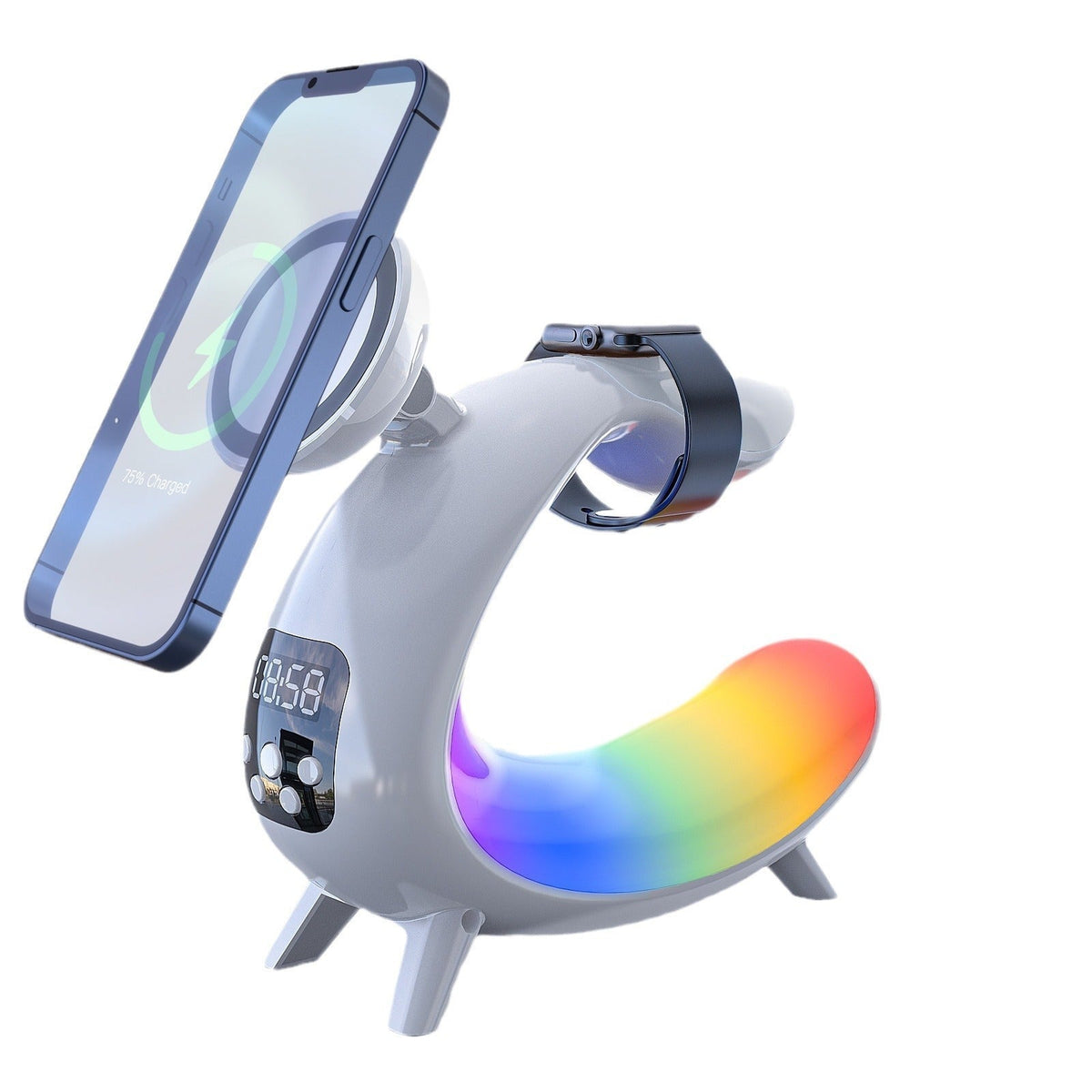 Wireless Charging Station — 6‑in‑1 with RGB Lamp & Clock