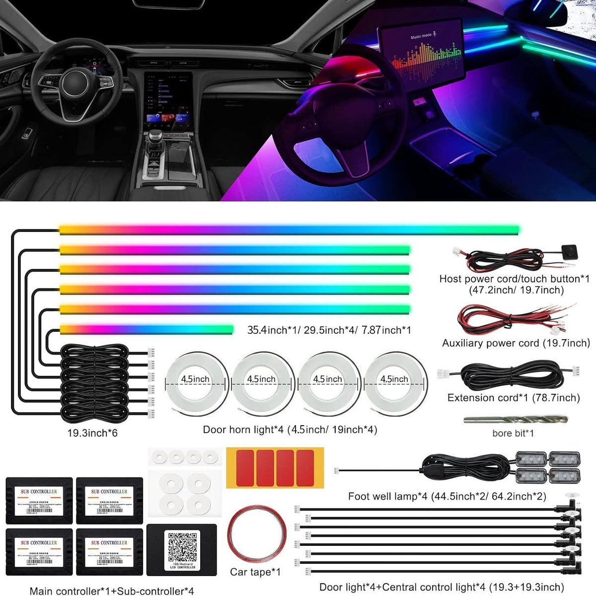 256-Color Ambient Car Lighting — App-Controlled Neon