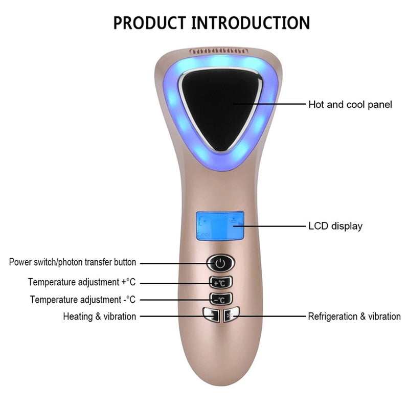 Hot & Cold Cryotherapy Facial Device — LED & Ultrasonic