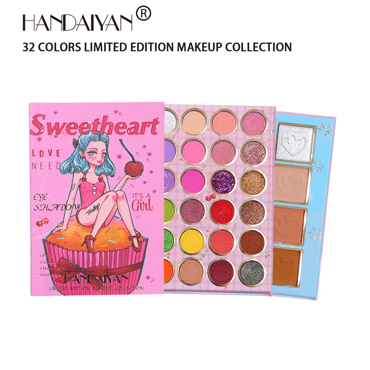 32-Color Makeup Palette with Eye, Blush, Highlight & Mirror